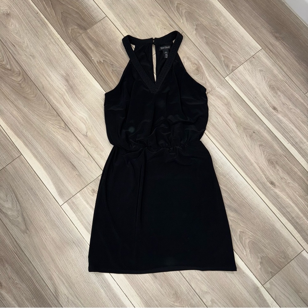White House Black Market Black Mini Dress braided v neck racerback